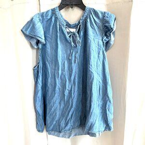 Lauren Conrad Womens Top Size 2XL Lyocell‎ Denim Chambray Western Flutter 18710